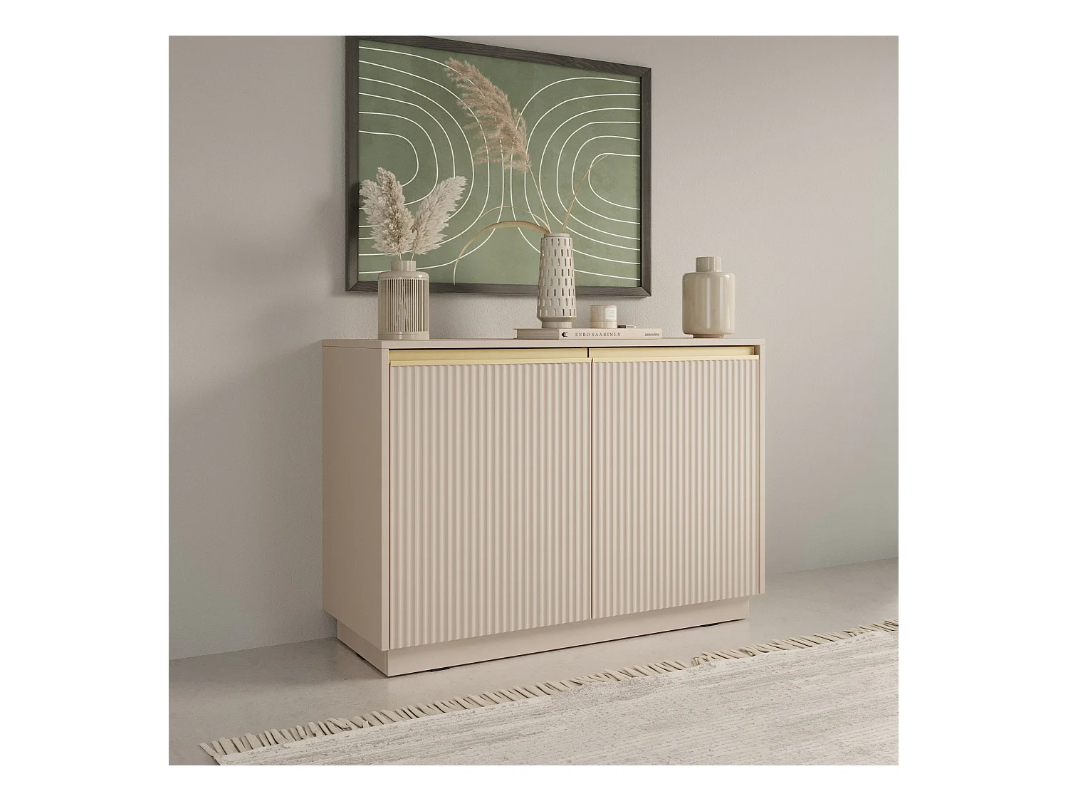 Buffet 2 portes en bois lamellé beige 104x72 cm