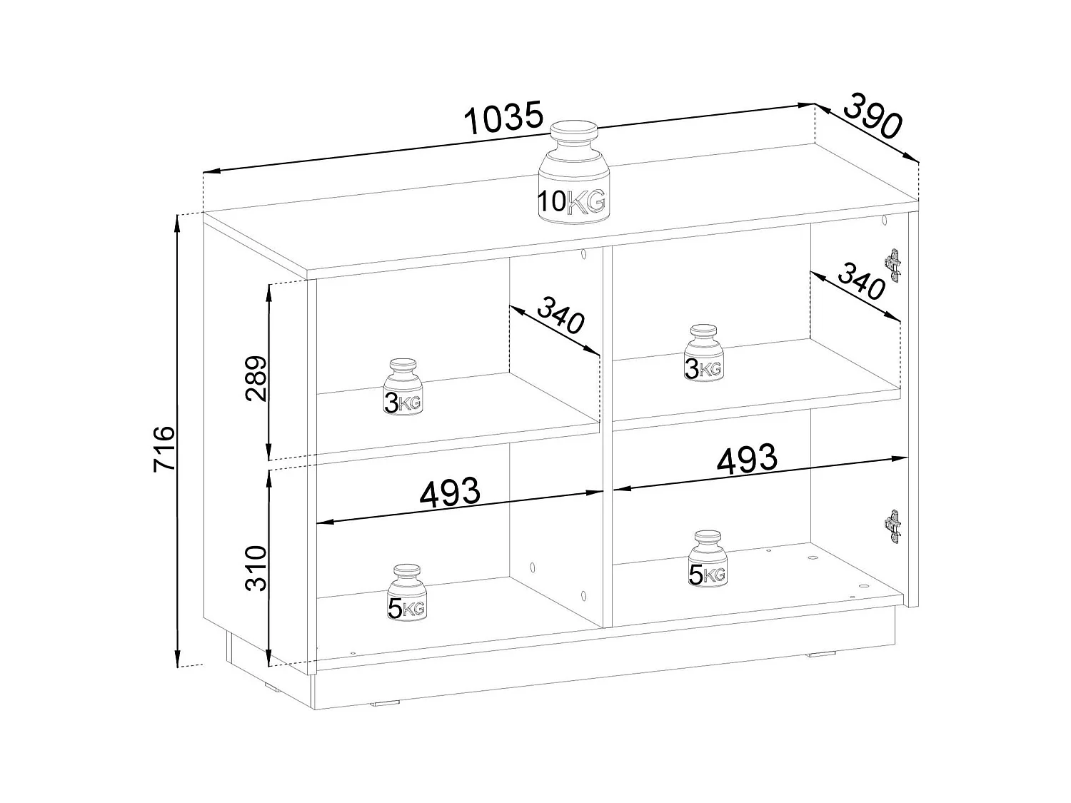Buffet 2 portes en bois lamellé beige 104x72 cm