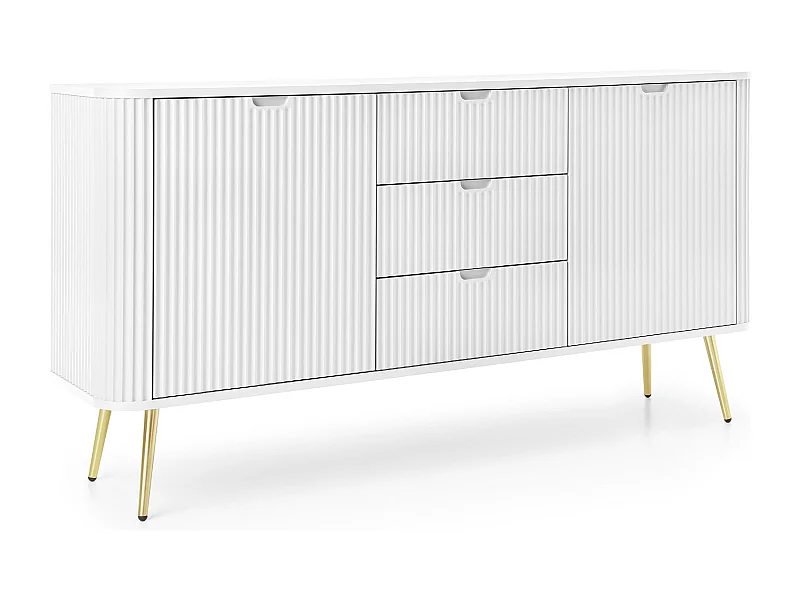 Aparador 2 portas e 3 gavetas com pés em metal dourado, 168x87 cm