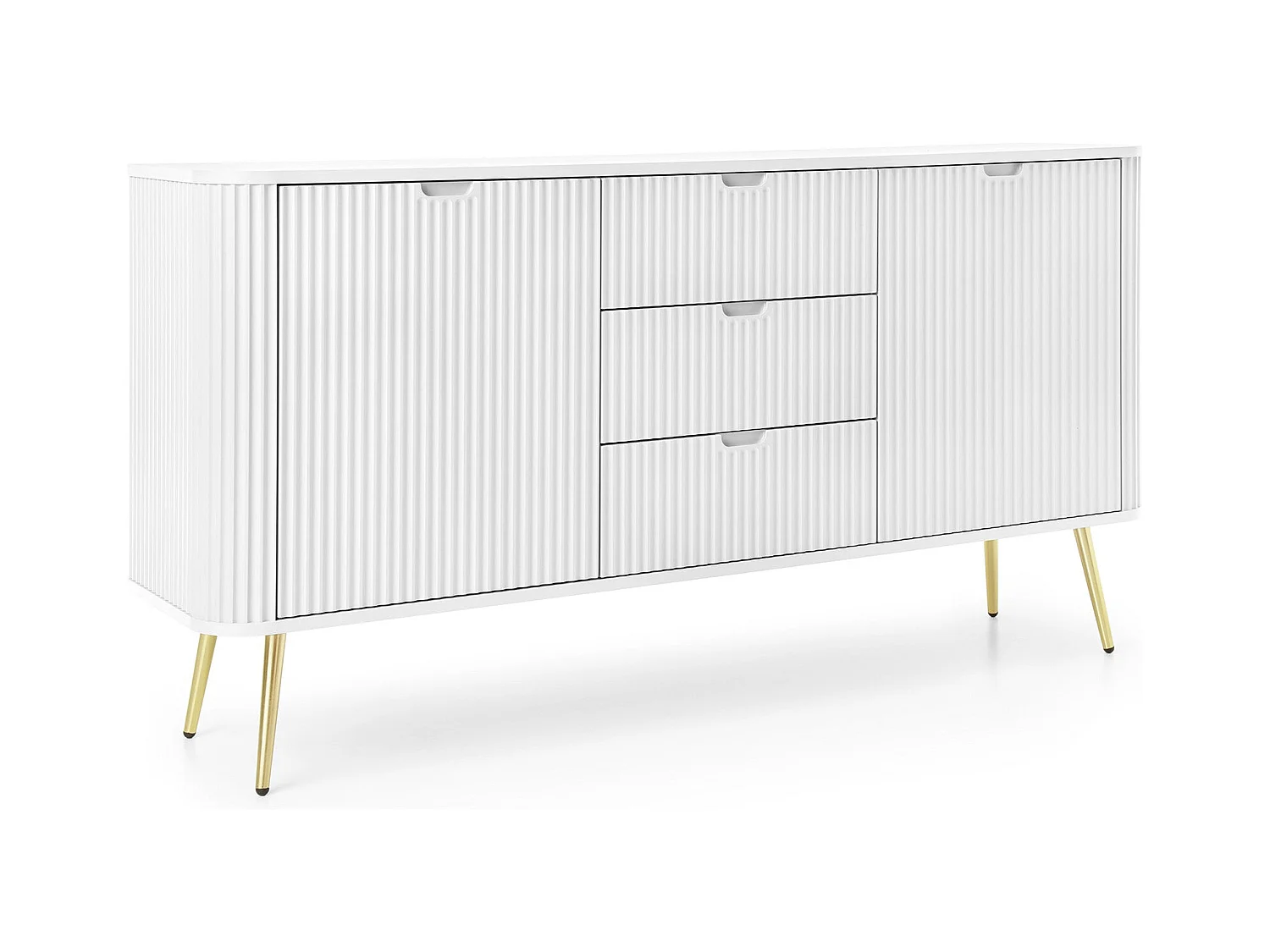 Buffet 2 portes, 3 tiroirs avec pieds en métal doré, 168x87 cm