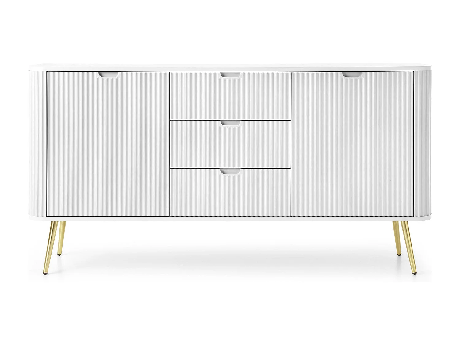 Buffetkast 2 deuren, 3 laden met gouden metalen bladen, 168x87 cm