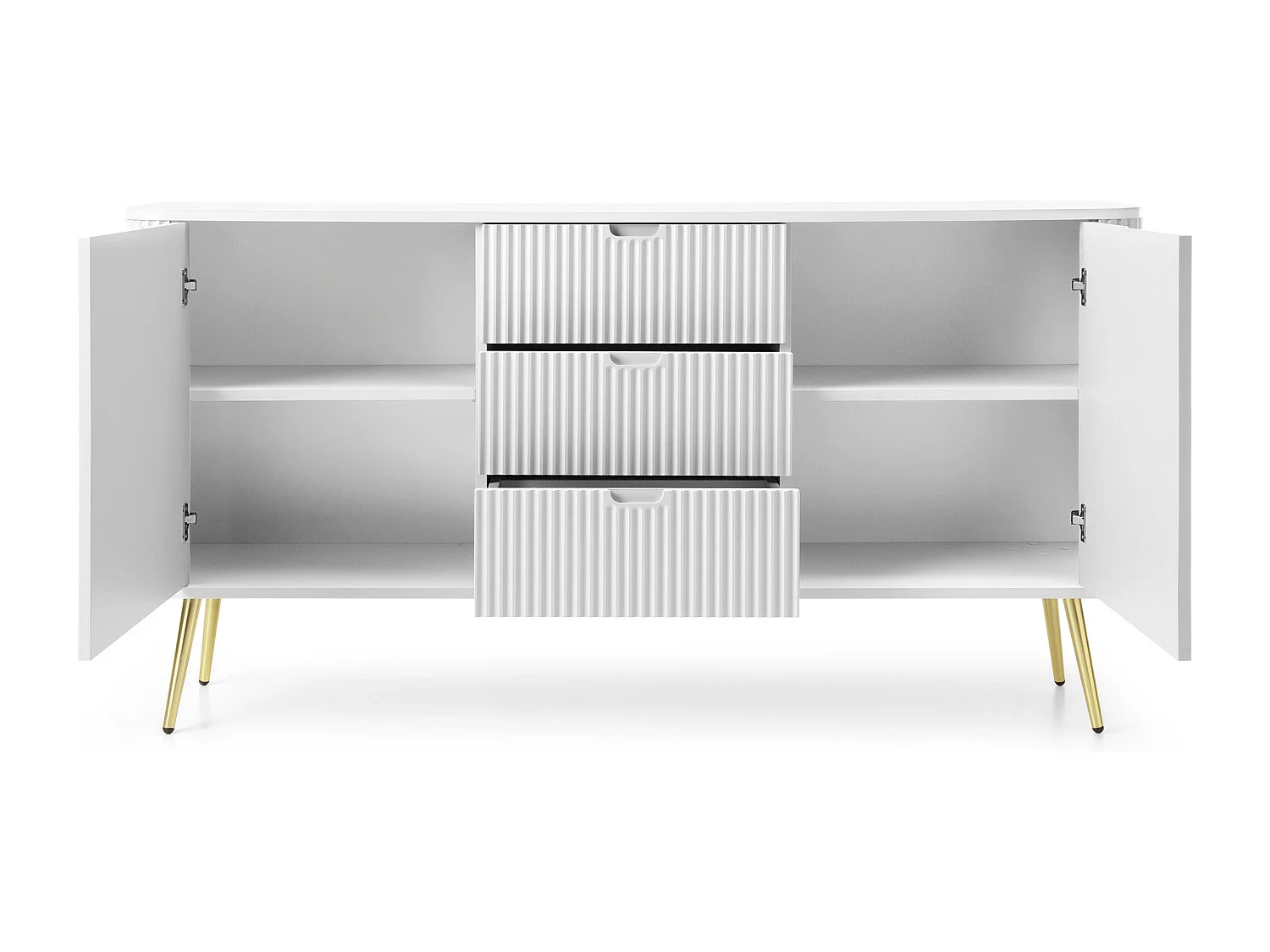 Buffetkast 2 deuren, 3 laden met gouden metalen bladen, 168x87 cm