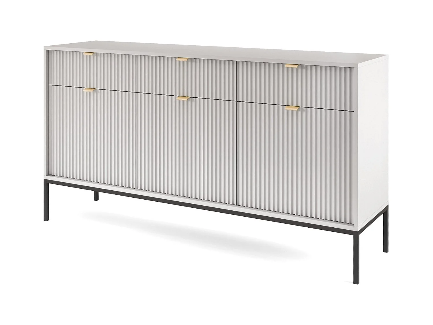 Buffetkast 3 deuren, 3 laden met zwarte metalen bladen, 154x83 cm