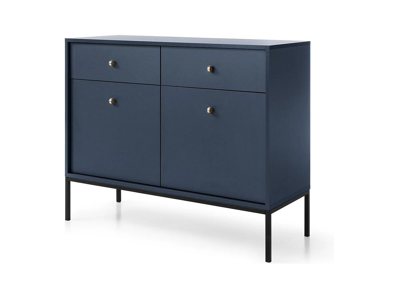 Buffet 2 portes, 2 tiroirs avec pieds en métal noir, 104x83 cm