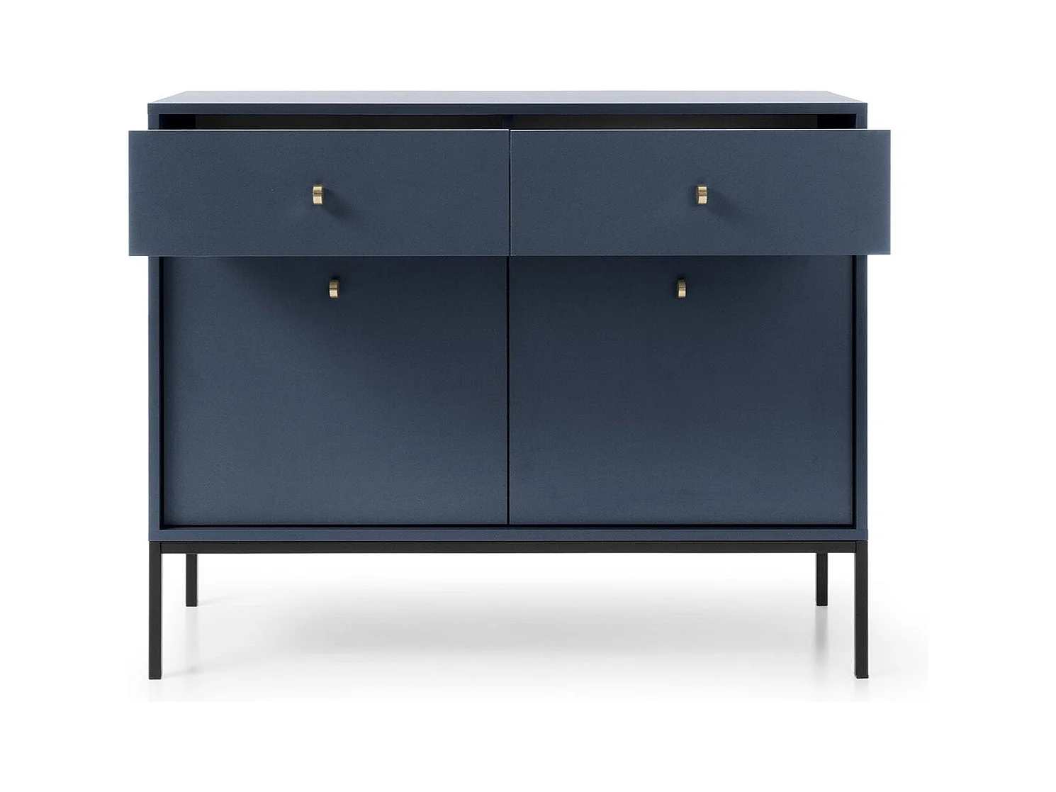 Buffet 2 portes, 2 tiroirs avec pieds en métal noir, 104x83 cm