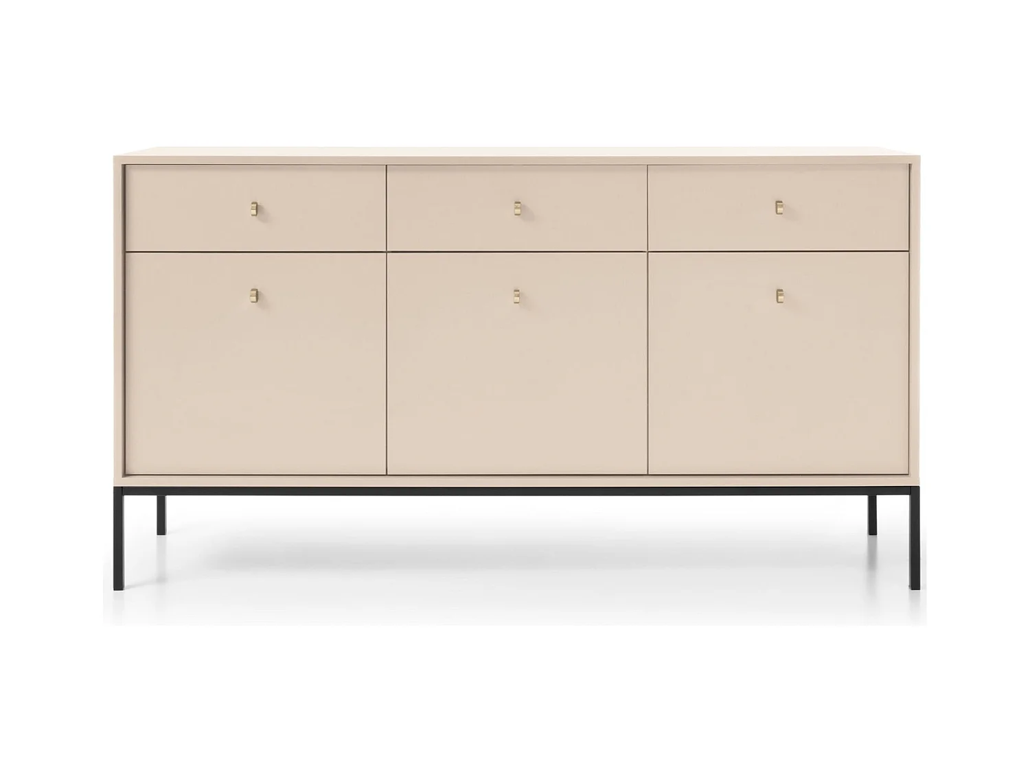 Sideboard mit 3 Türen und 3 Schubladen, Füße aus schwarzem Metall, 154 x 83 cm