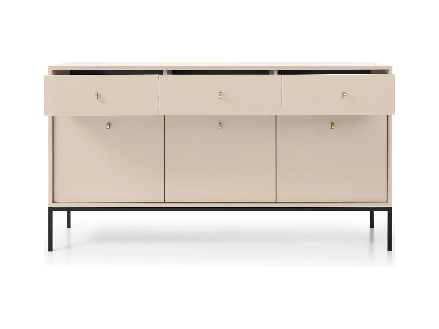 Sideboard mit 3 Türen und 3 Schubladen, Füße aus schwarzem Metall, 154 x 83 cm