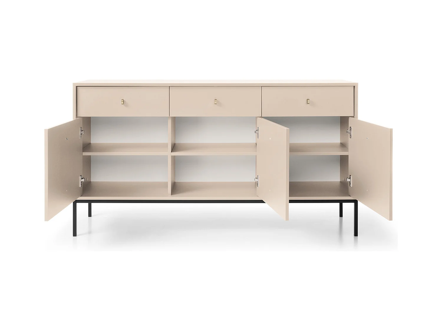 Sideboard mit 3 Türen und 3 Schubladen, Füße aus schwarzem Metall, 154 x 83 cm