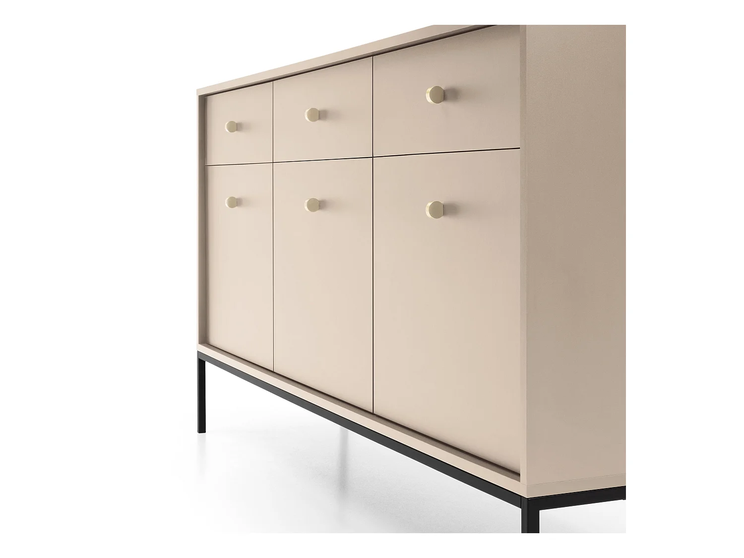 Sideboard mit 3 Türen und 3 Schubladen, Füße aus schwarzem Metall, 154 x 83 cm