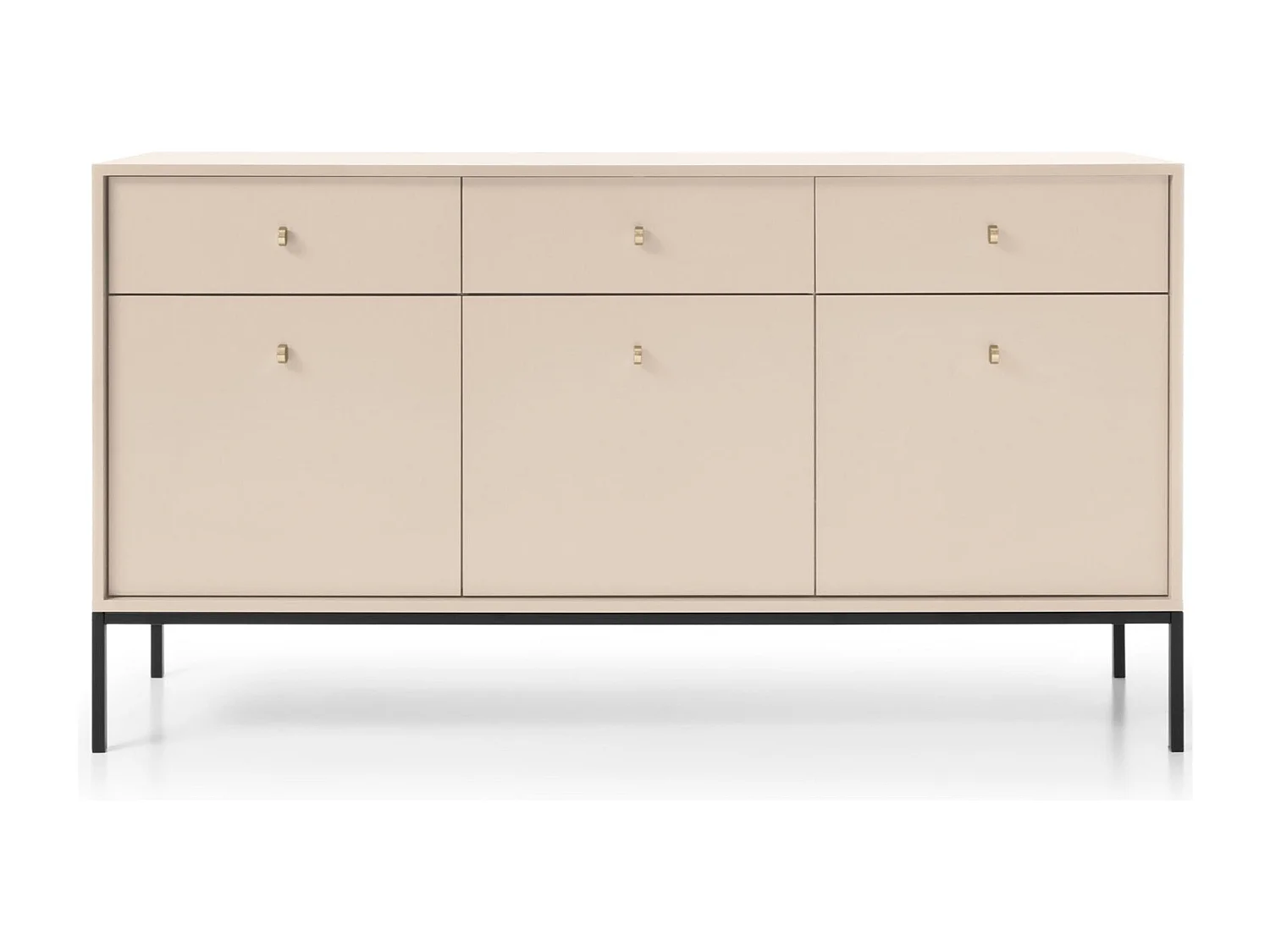 Buffet 3 portes, 3 tiroirs avec pieds en métal noir, 154x83 cm