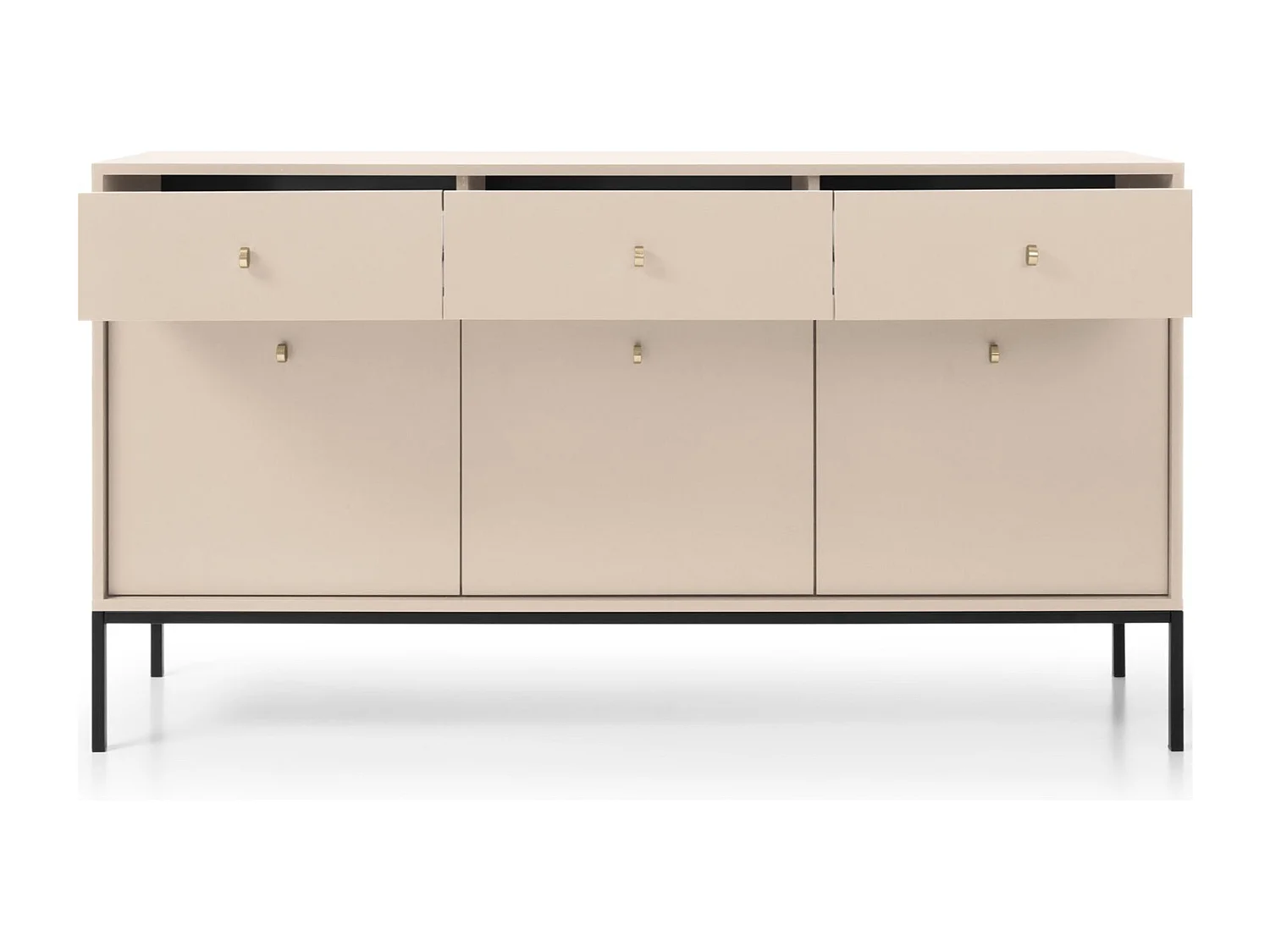 Buffet 3 portes, 3 tiroirs avec pieds en métal noir, 154x83 cm