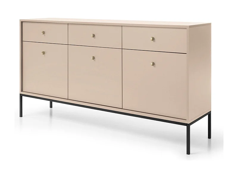 Buffetkast 3 deuren, 3 laden met zwarte metalen bladen, 154x83 cm