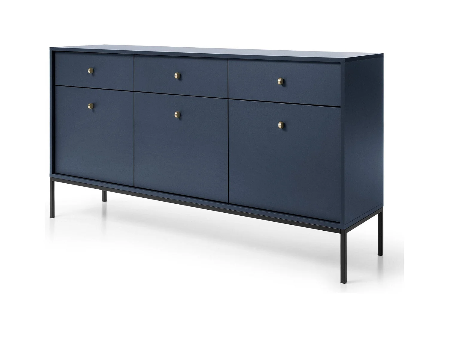 Aparador de 3 puertas y 3 cajones con patas de metal negro, 154x83 cm