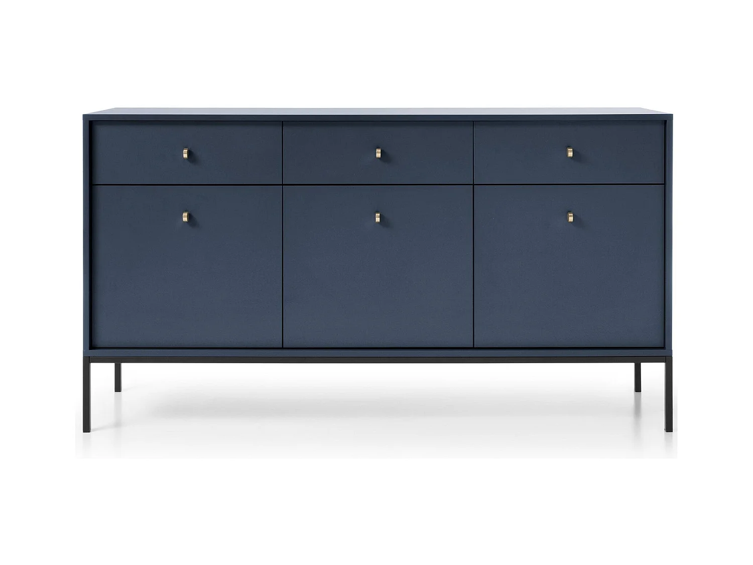 Aparador de 3 puertas y 3 cajones con patas de metal negro, 154x83 cm