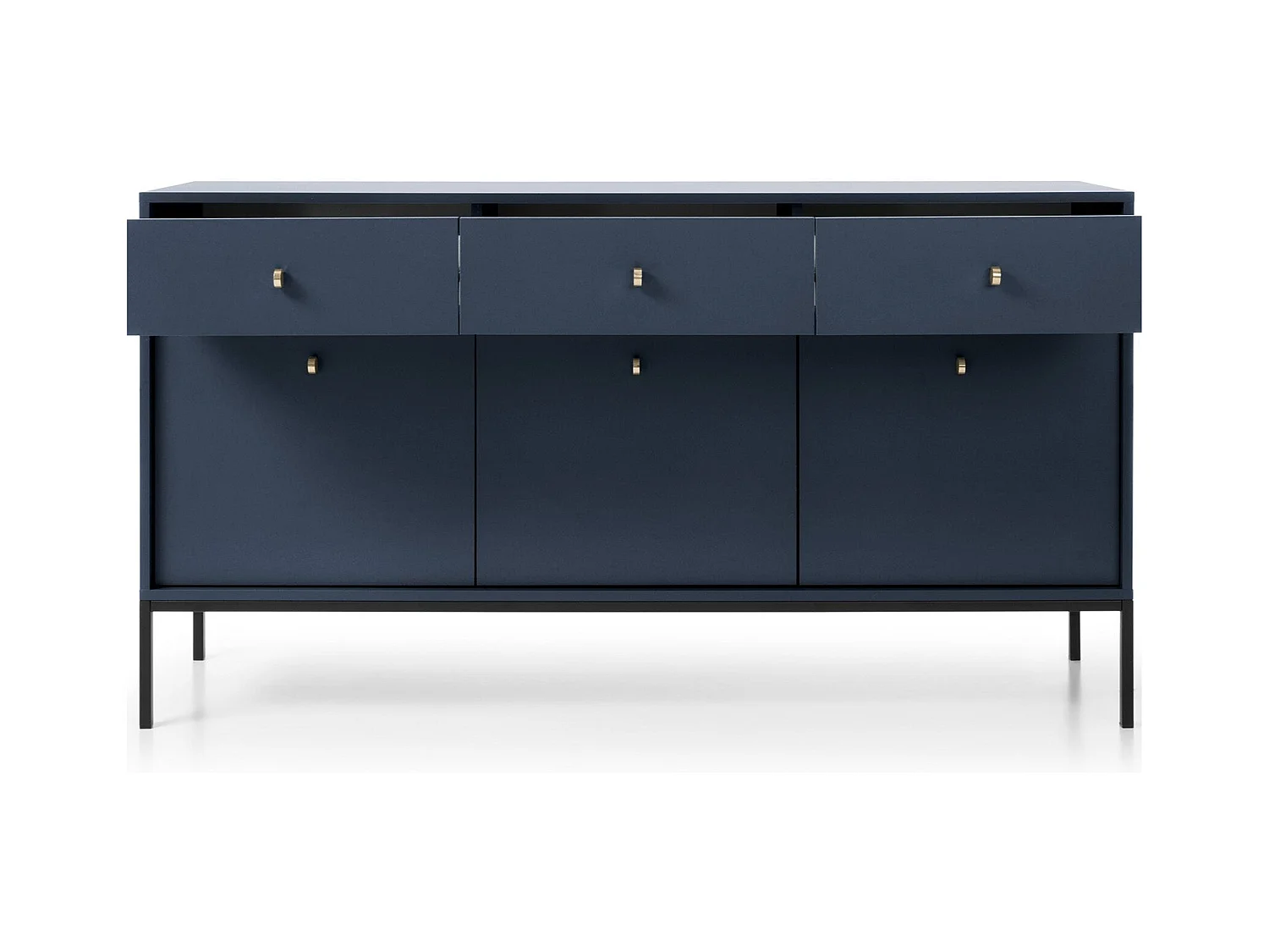 Aparador de 3 puertas y 3 cajones con patas de metal negro, 154x83 cm