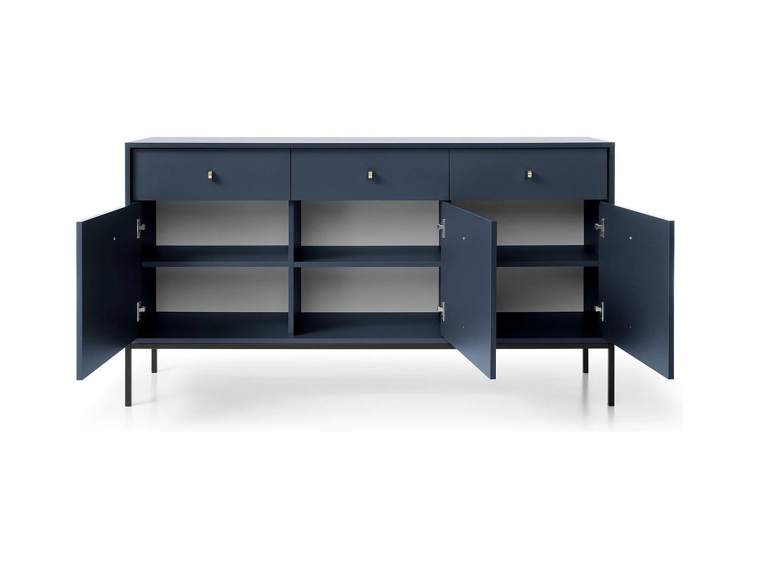 Aparador de 3 puertas y 3 cajones con patas de metal negro, 154x83 cm