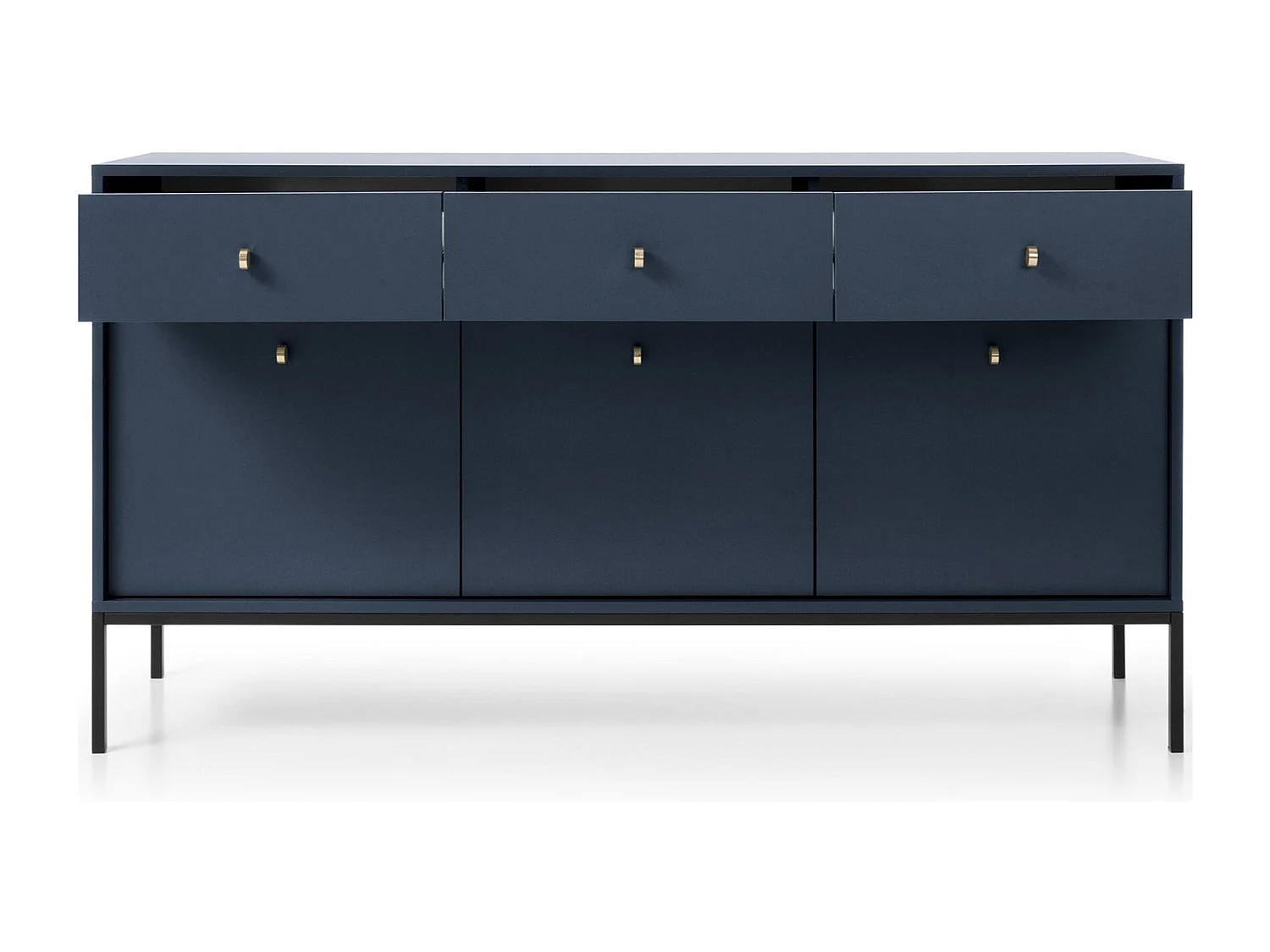 Aparador 3 portas e 3 gavetas com pés de metal preto, 154x83 cm