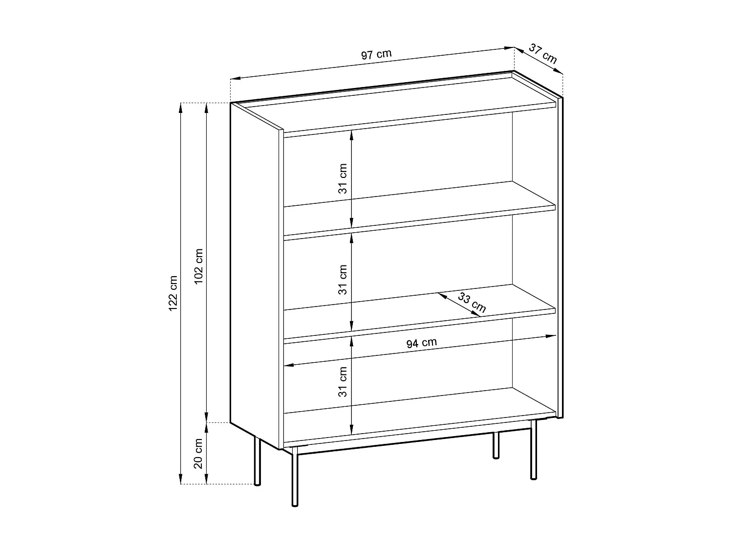 Buffet 2 portes en bois lamellé 97x122 cm