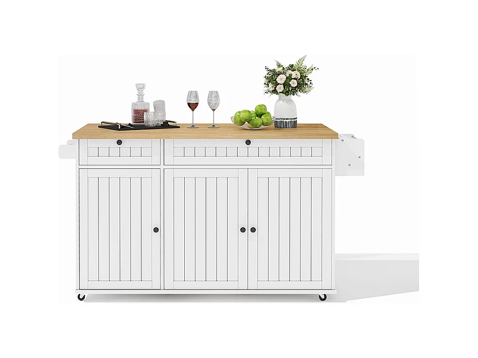 Îlot central plan travail rabattable armoire 6 roulettes verrouillables étagère étagère porte 2 tiroirs blanc