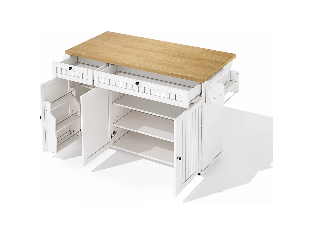 Îlot central plan travail rabattable armoire 6 roulettes verrouillables étagère étagère porte 2 tiroirs blanc