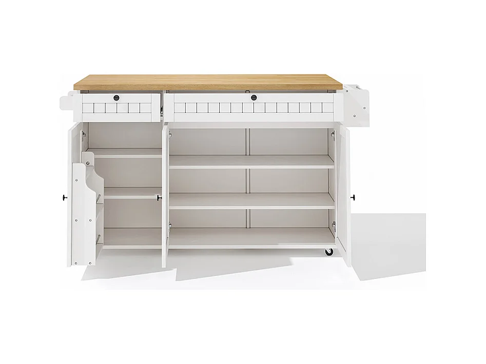 Îlot central plan travail rabattable armoire 6 roulettes verrouillables étagère étagère porte 2 tiroirs blanc