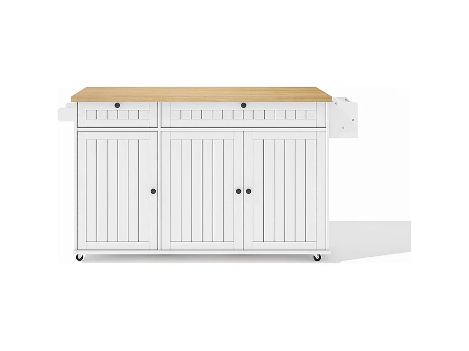 Îlot central plan travail rabattable armoire 6 roulettes verrouillables étagère étagère porte 2 tiroirs blanc