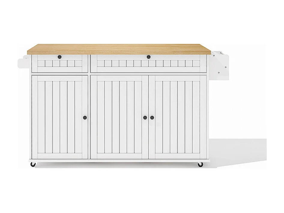 Îlot central plan travail rabattable armoire 6 roulettes verrouillables étagère étagère porte 2 tiroirs blanc