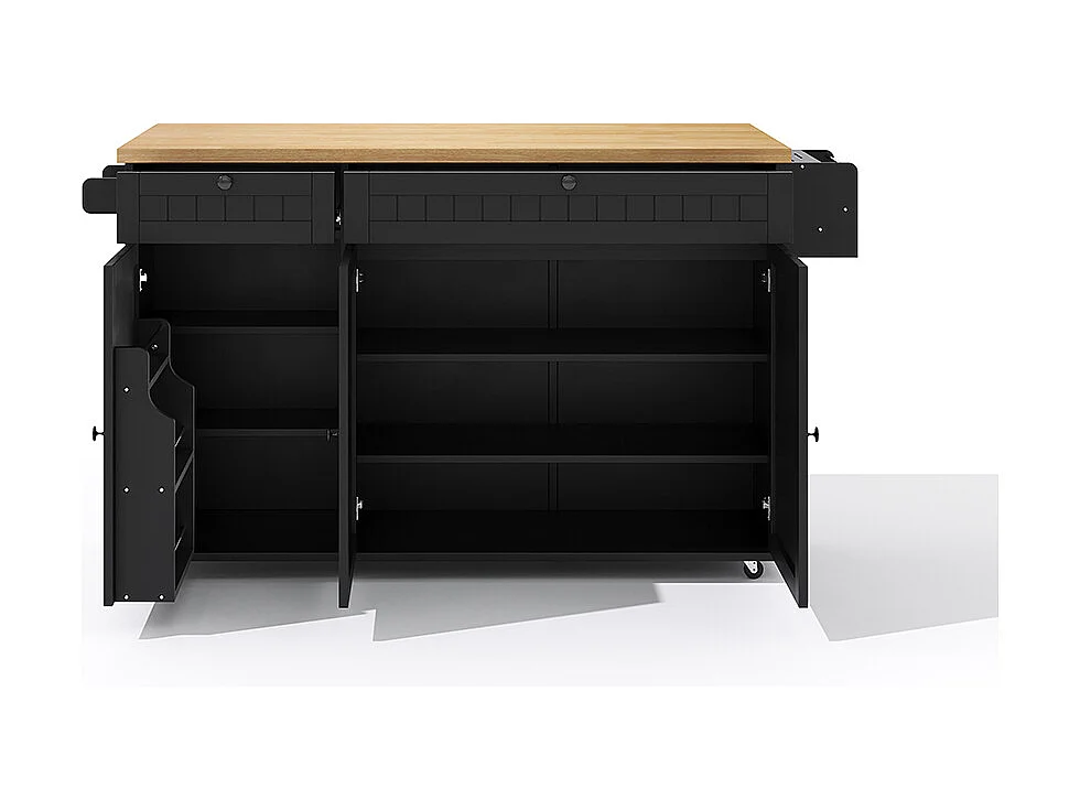 Îlot central plan travail rabattable armoire 6 roulettes verrouillables étagère porte-serviettes 2 tiroirs noir