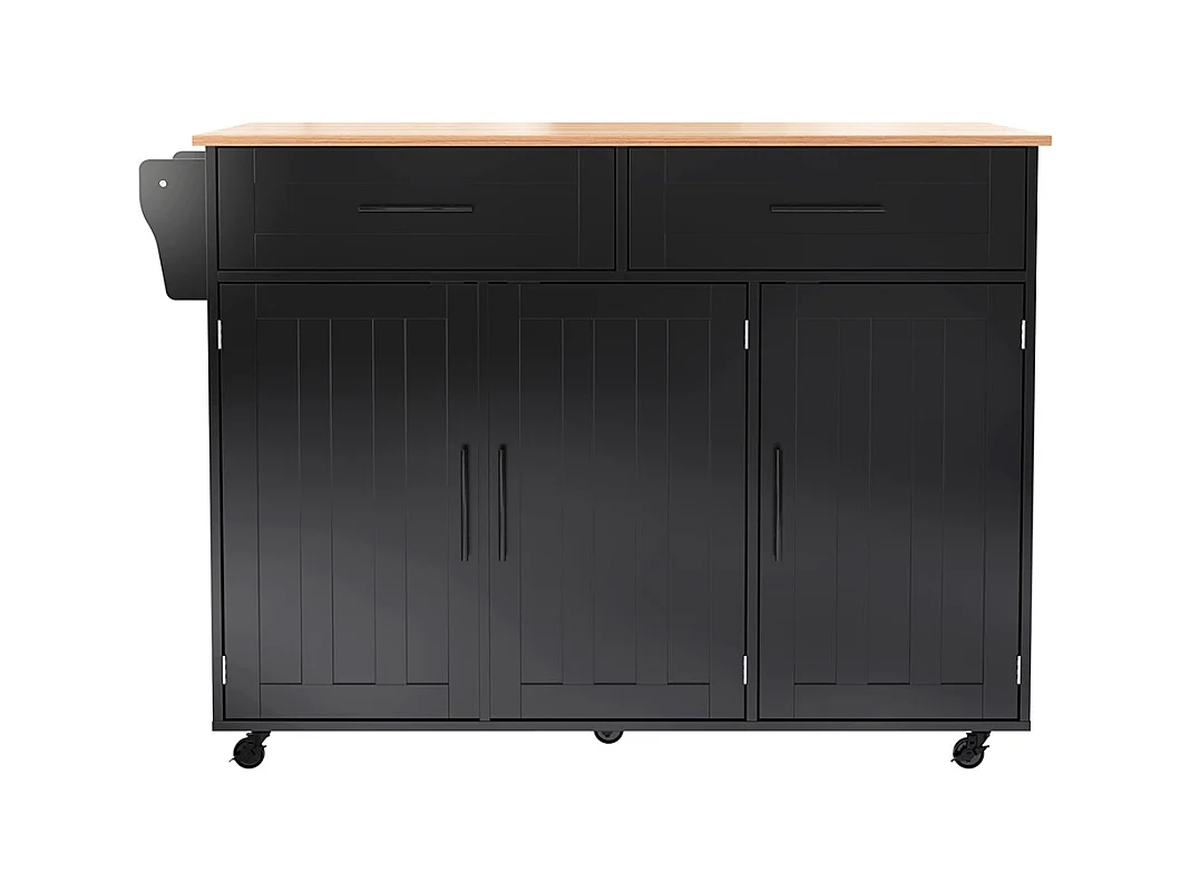 Îlot central chariot plateau rabattable étagères portes armoire îlot 5 roulettes rangement 2 tiroirs salle à manger noir