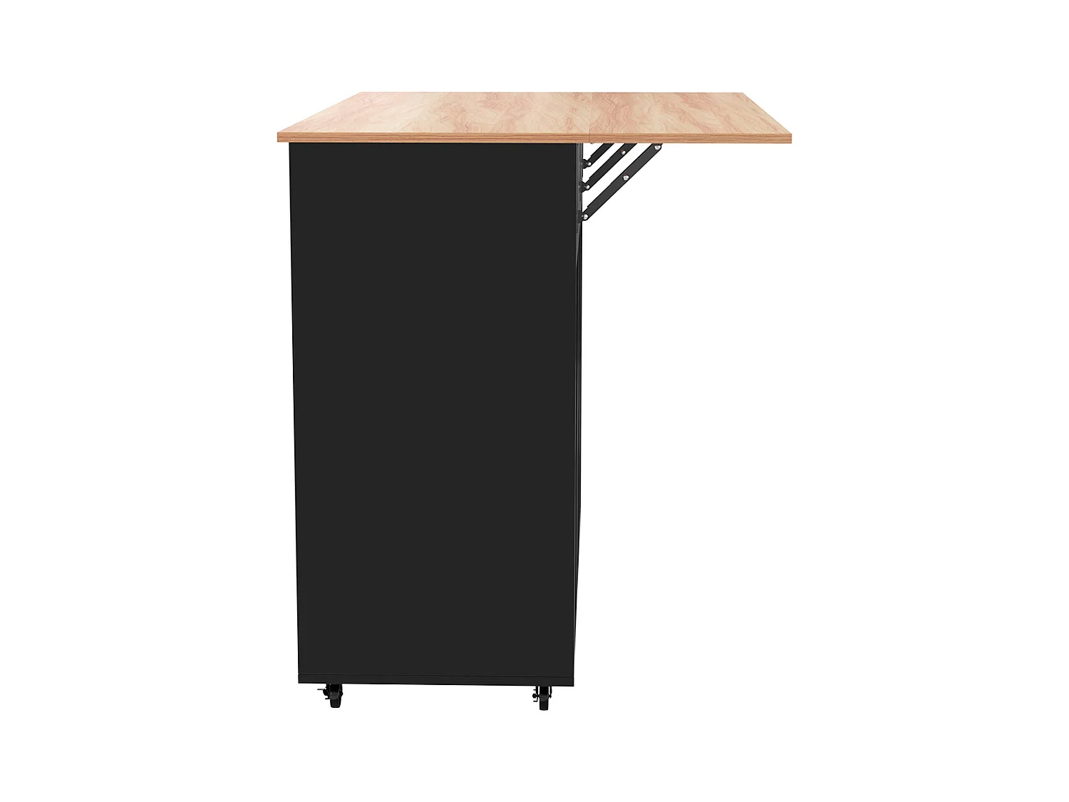 Îlot central chariot plateau rabattable étagères portes armoire îlot 5 roulettes rangement 2 tiroirs salle à manger noir