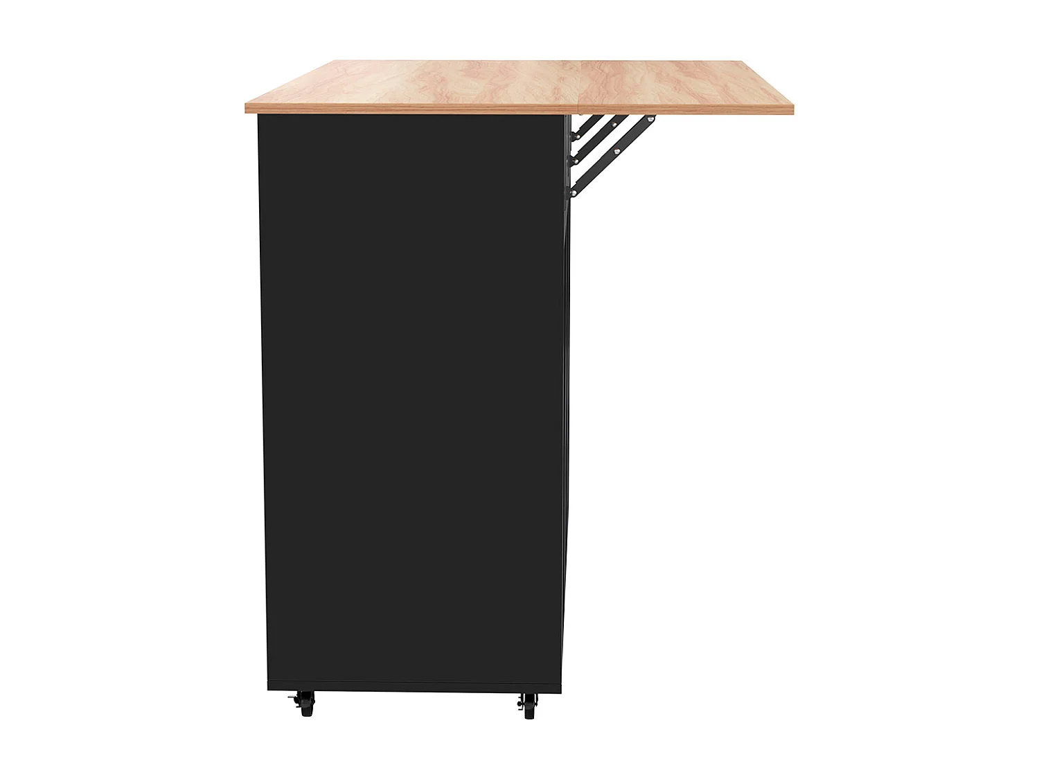 Îlot central chariot plateau rabattable étagères portes armoire îlot 5 roulettes rangement 2 tiroirs salle à manger noir