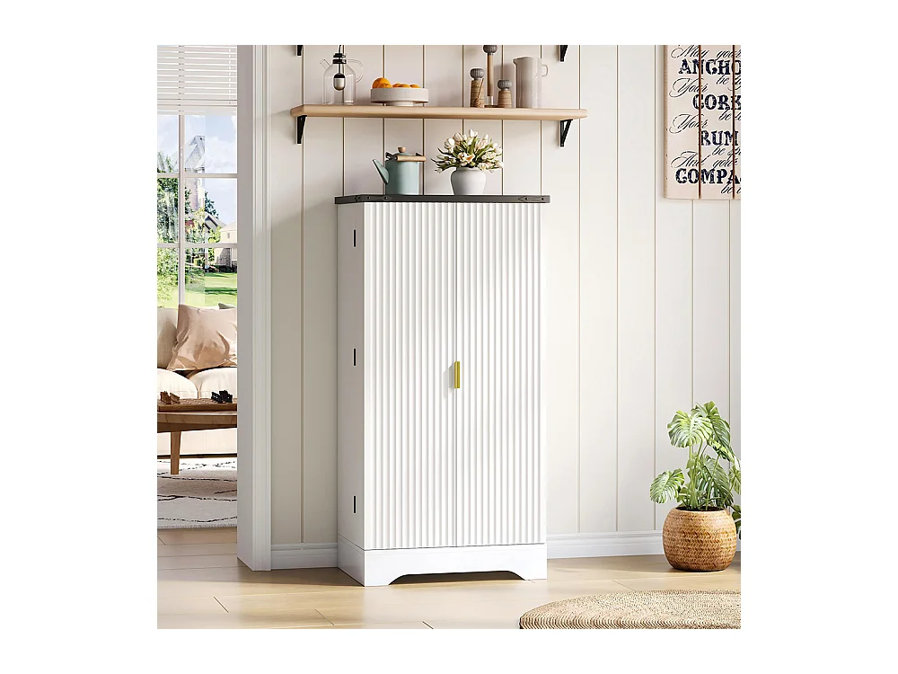 Vaisselier cuisine LED capteur étagère épices spacieuse double porte étagères réglables design moderne blanc