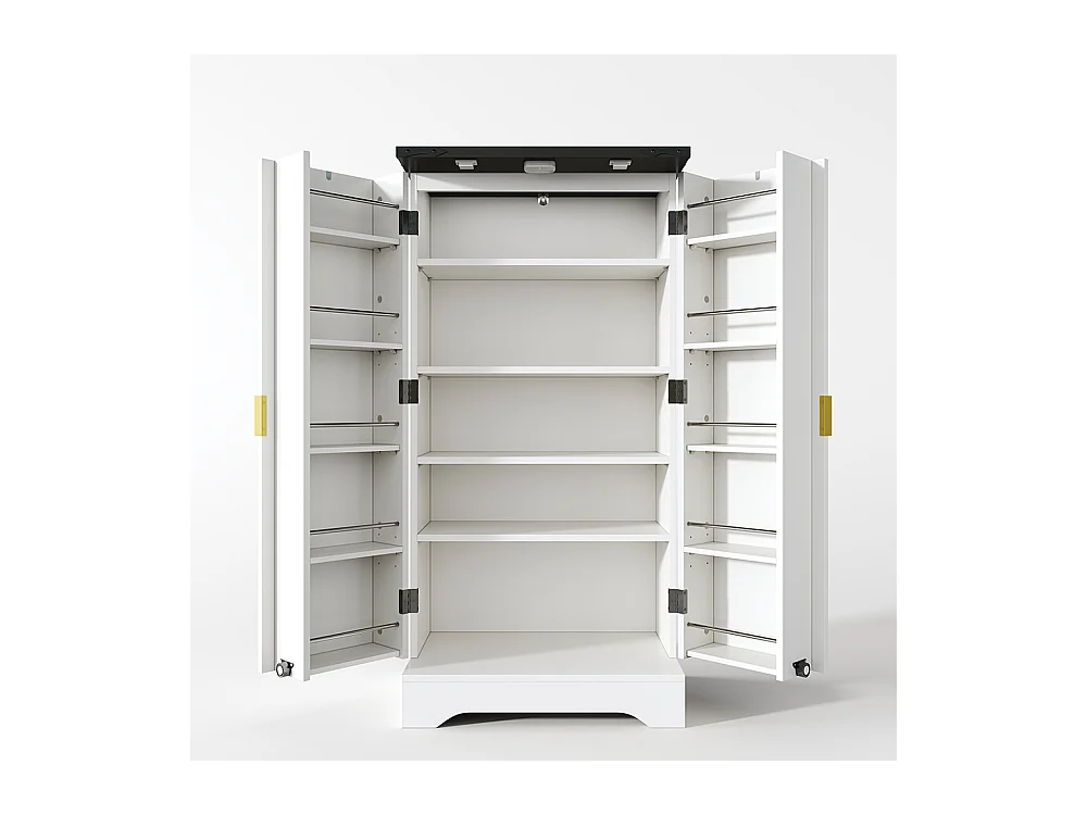 Vaisselier cuisine LED capteur étagère épices spacieuse double porte étagères réglables design moderne blanc