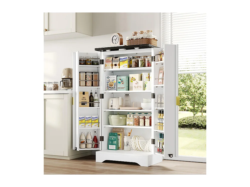 Vaisselier cuisine LED capteur étagère épices spacieuse double porte étagères réglables design moderne blanc