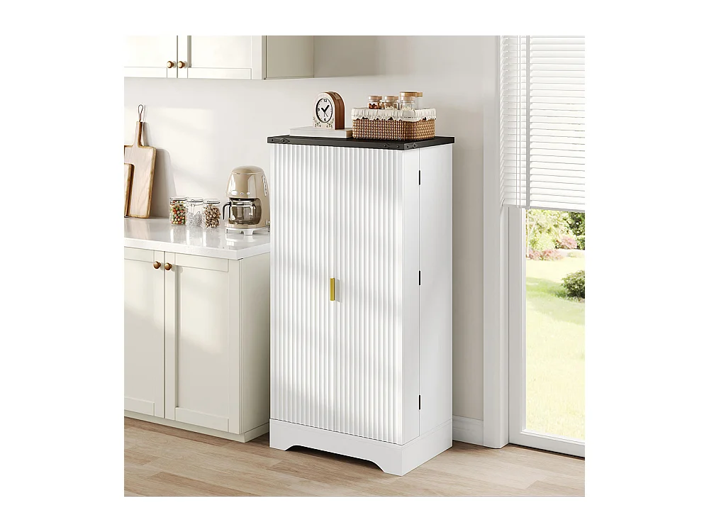 Vaisselier cuisine LED capteur étagère épices spacieuse double porte étagères réglables design moderne blanc