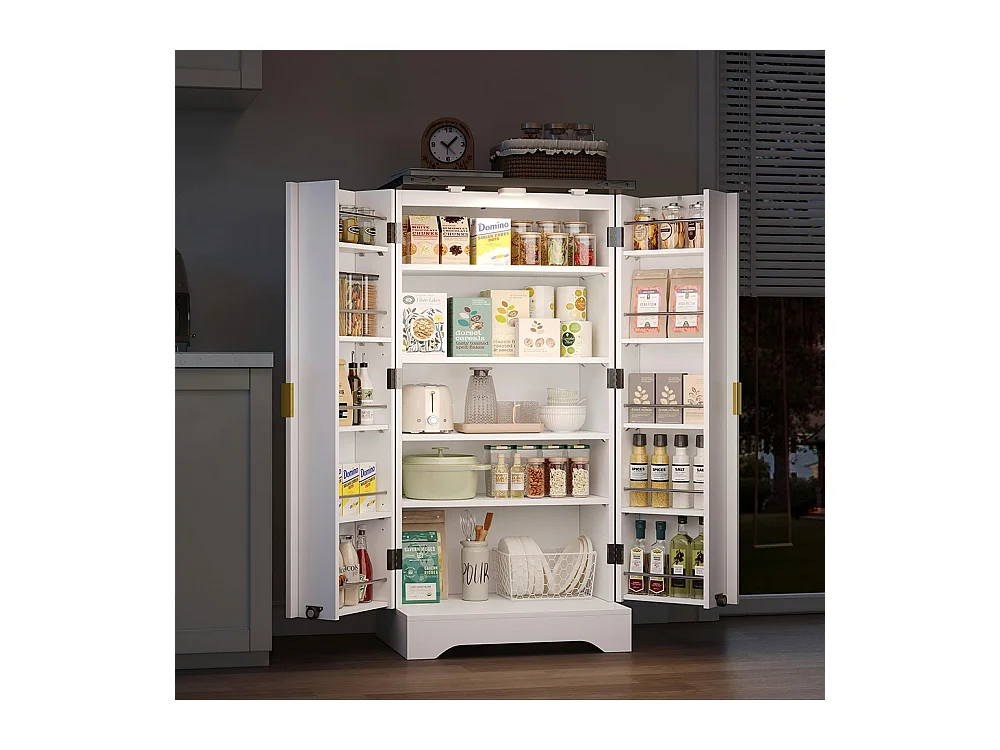 Vaisselier cuisine LED capteur étagère épices spacieuse double porte étagères réglables design moderne blanc