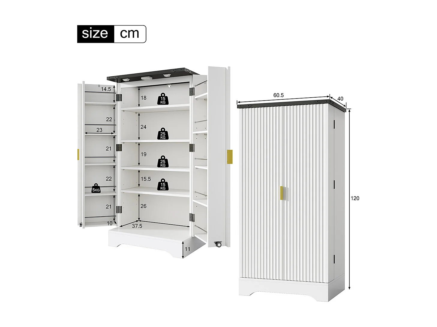 Vaisselier cuisine LED capteur étagère épices spacieuse double porte étagères réglables design moderne blanc