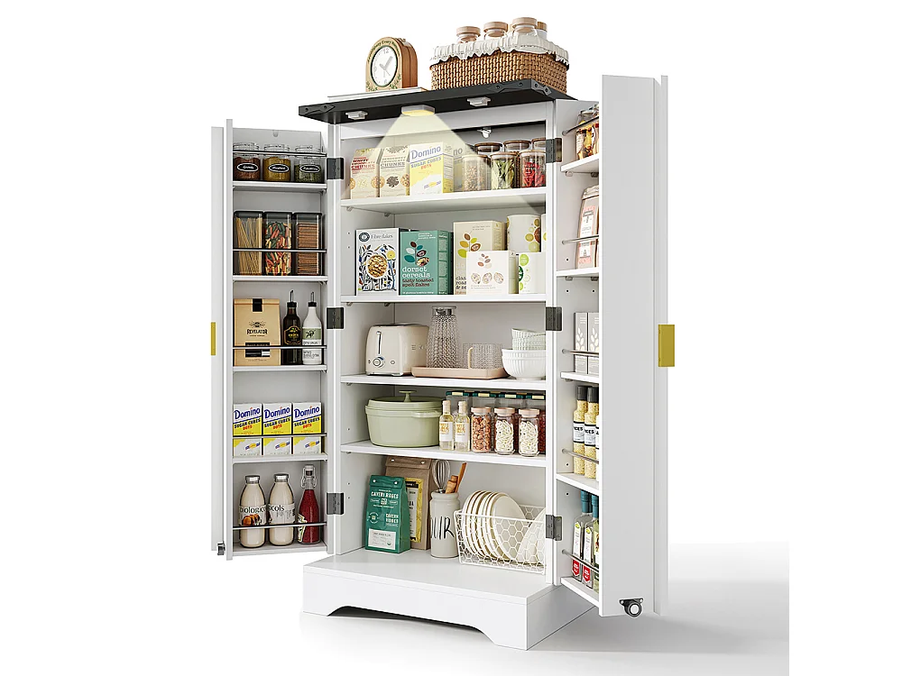 Vaisselier cuisine LED capteur étagère épices spacieuse double porte étagères réglables design moderne blanc