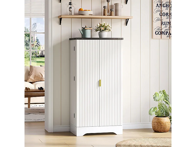 Vaisselier cuisine LED capteur étagère épices spacieuse double porte étagères réglables design moderne blanc