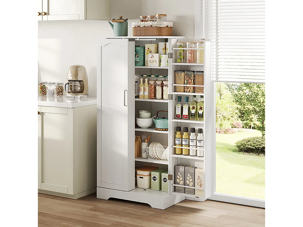 Vaisselier cuisine blanc multifonction LED capteur étagères réglables double porte rangement anti-basculement cuisine salon salle à manger