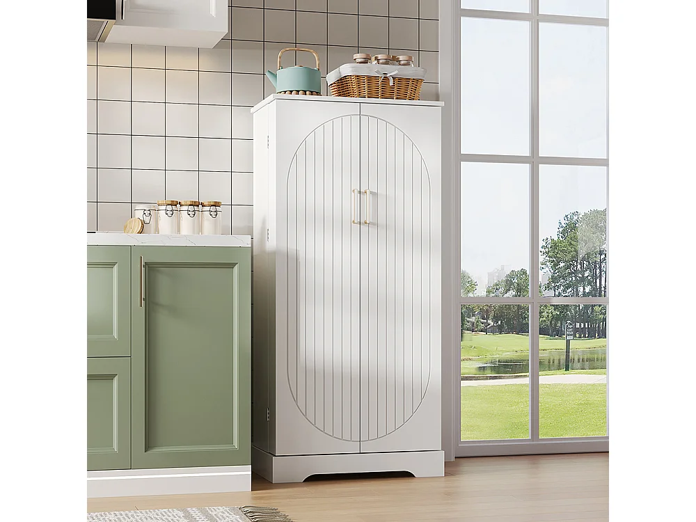 Vaisselier cuisine blanc multifonction LED capteur étagères réglables double porte compartiment anti-basculement salon cuisine salle à manger