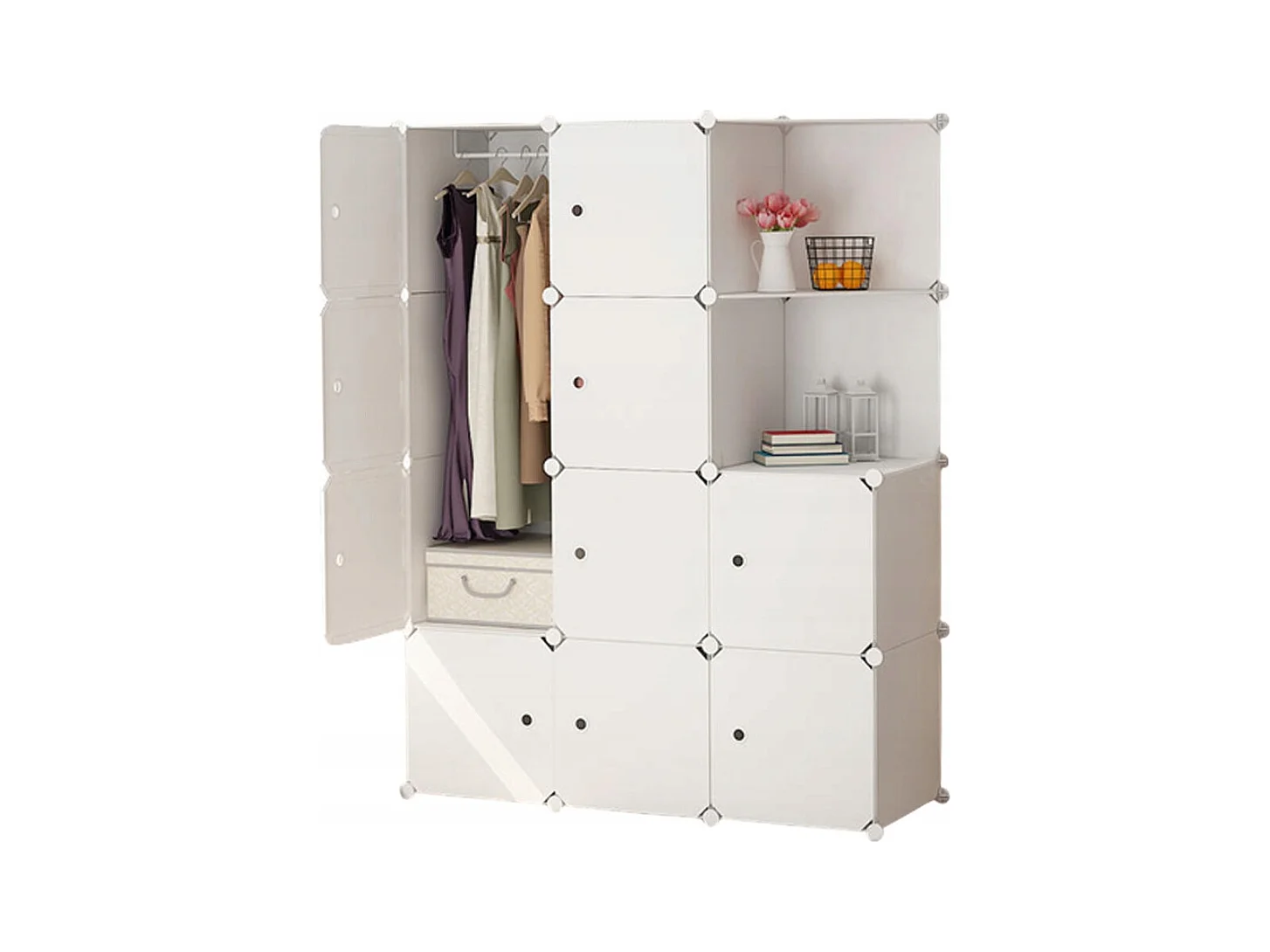 Armoire Modulaire Blanche 12 Étagères Grande Capacité - Marque Timetrade