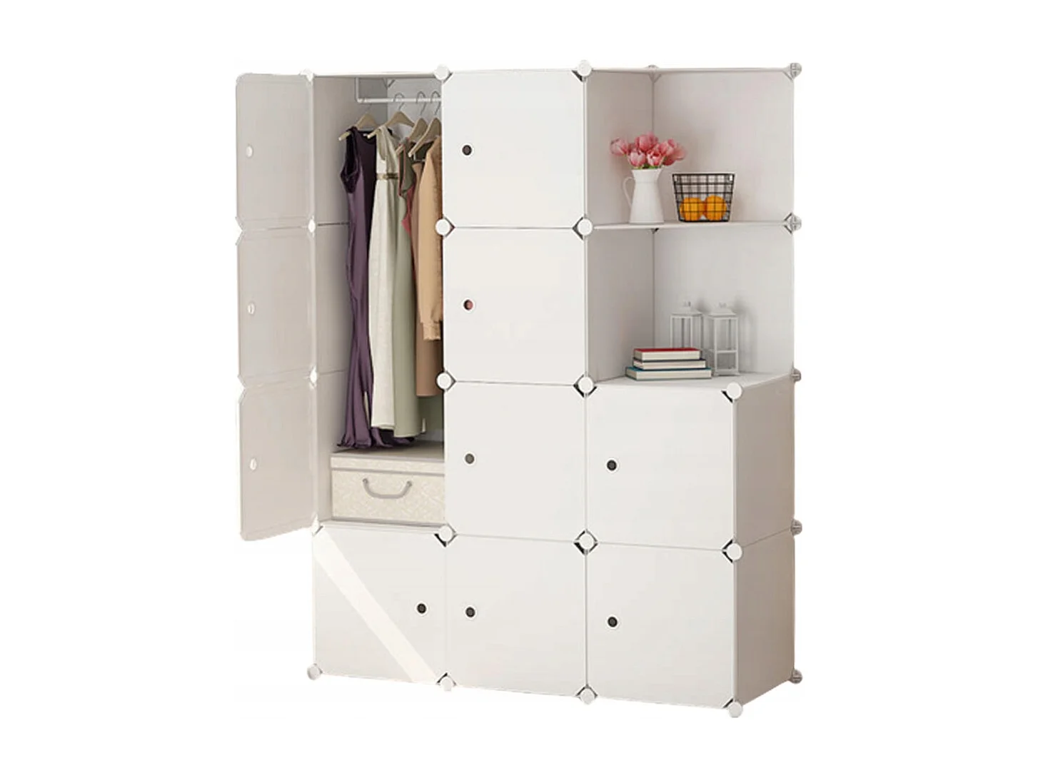 Armoire Modulaire Blanche 12 Étagères Grande Capacité - Marque Timetrade