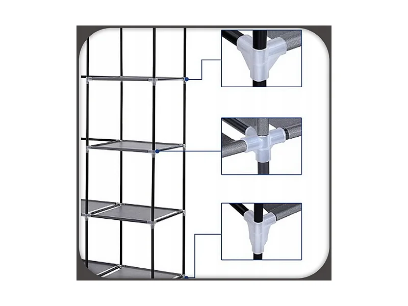 Armoire à Vêtements Pliable en Tissu Garde-Robe XXL Gris - Cadre Métallique, Facile à Monter, 14 Étagères