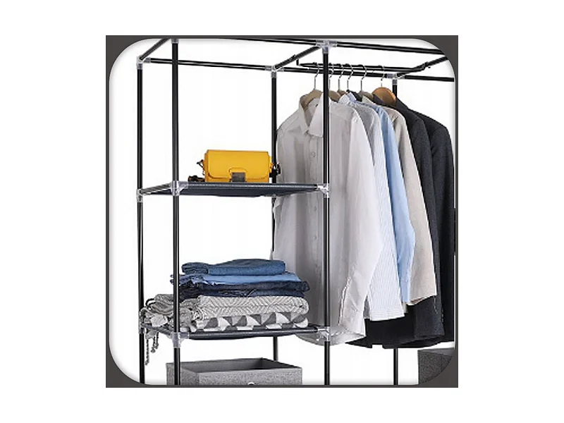 Armoire à Vêtements Pliable en Tissu Garde-Robe XXL Gris - Cadre Métallique, Facile à Monter, 14 Étagères
