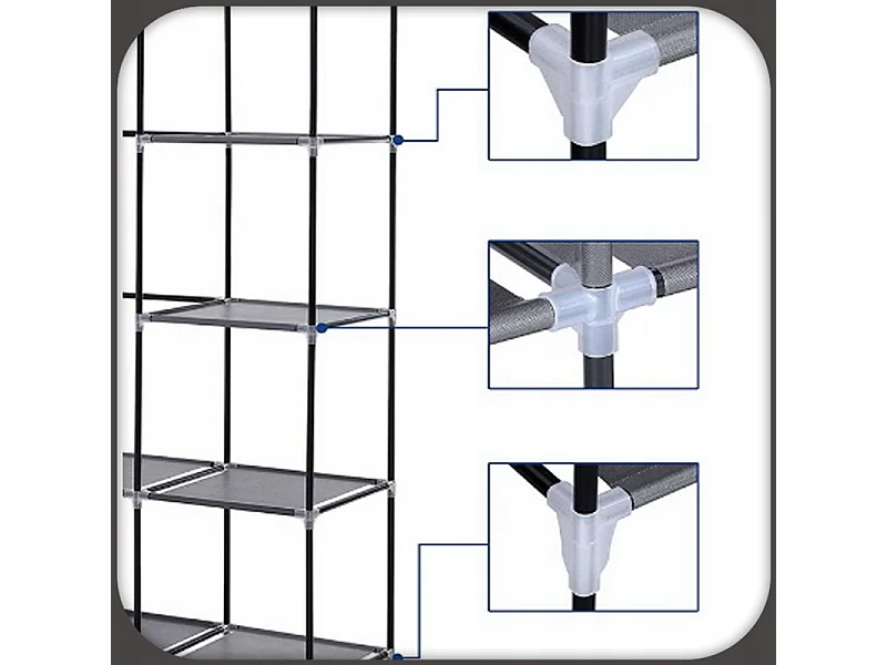 Faltbarer Stoffkleiderschrank XXL Grau - Metallgestell, Einfach zu Montieren, 14 Regale