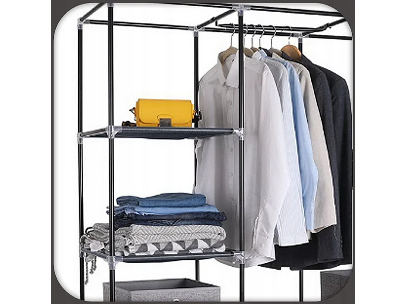 Faltbarer Stoffkleiderschrank XXL Grau - Metallgestell, Einfach zu Montieren, 14 Regale