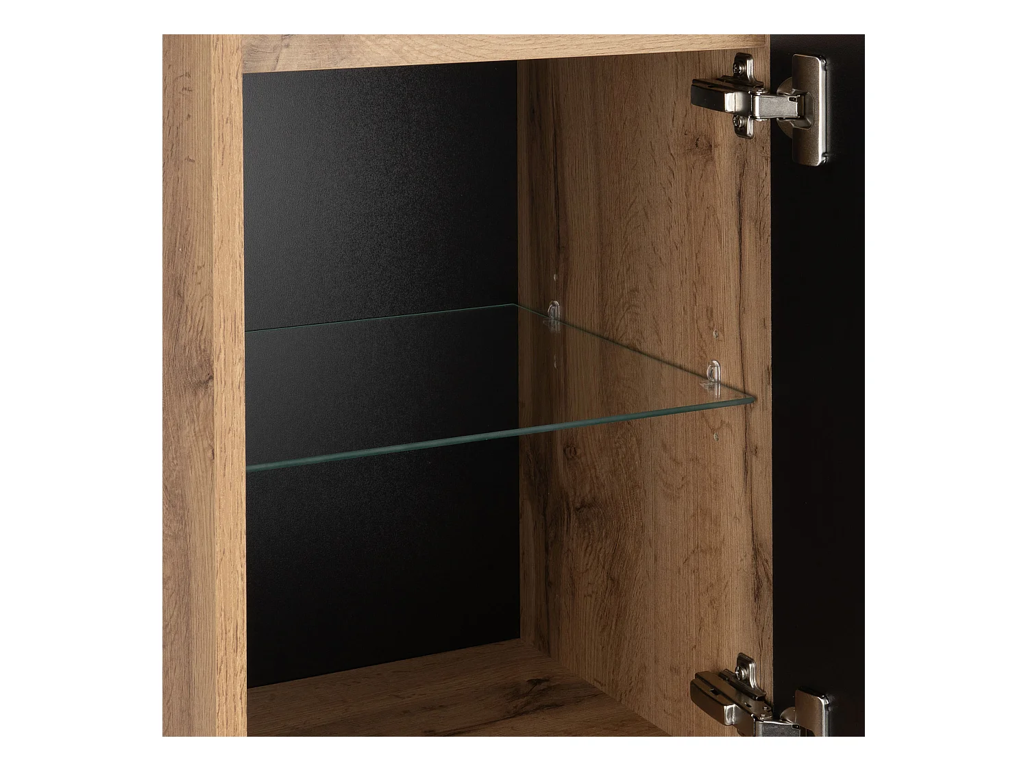 Armoire de salle de bain sur pied, colonne haute, 3 portes, chêne Wotan / noir mat Alma