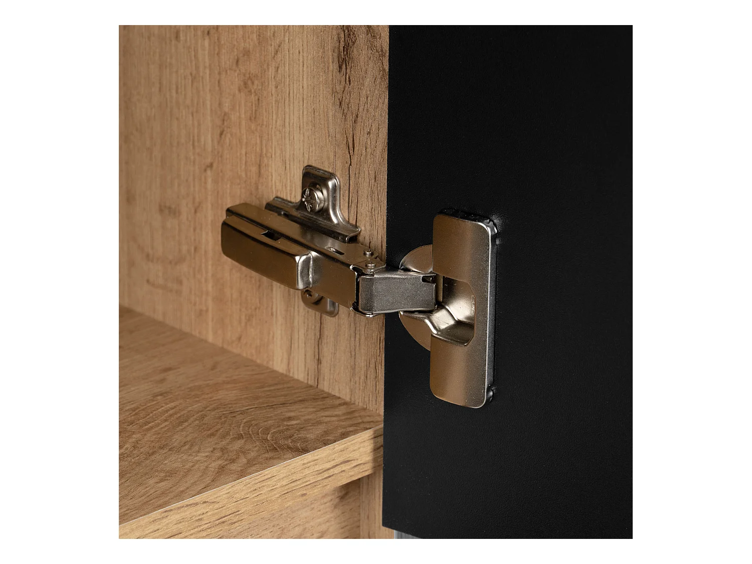 Armoire de salle de bain sur pied, colonne haute, 3 portes, chêne Wotan / noir mat Alma