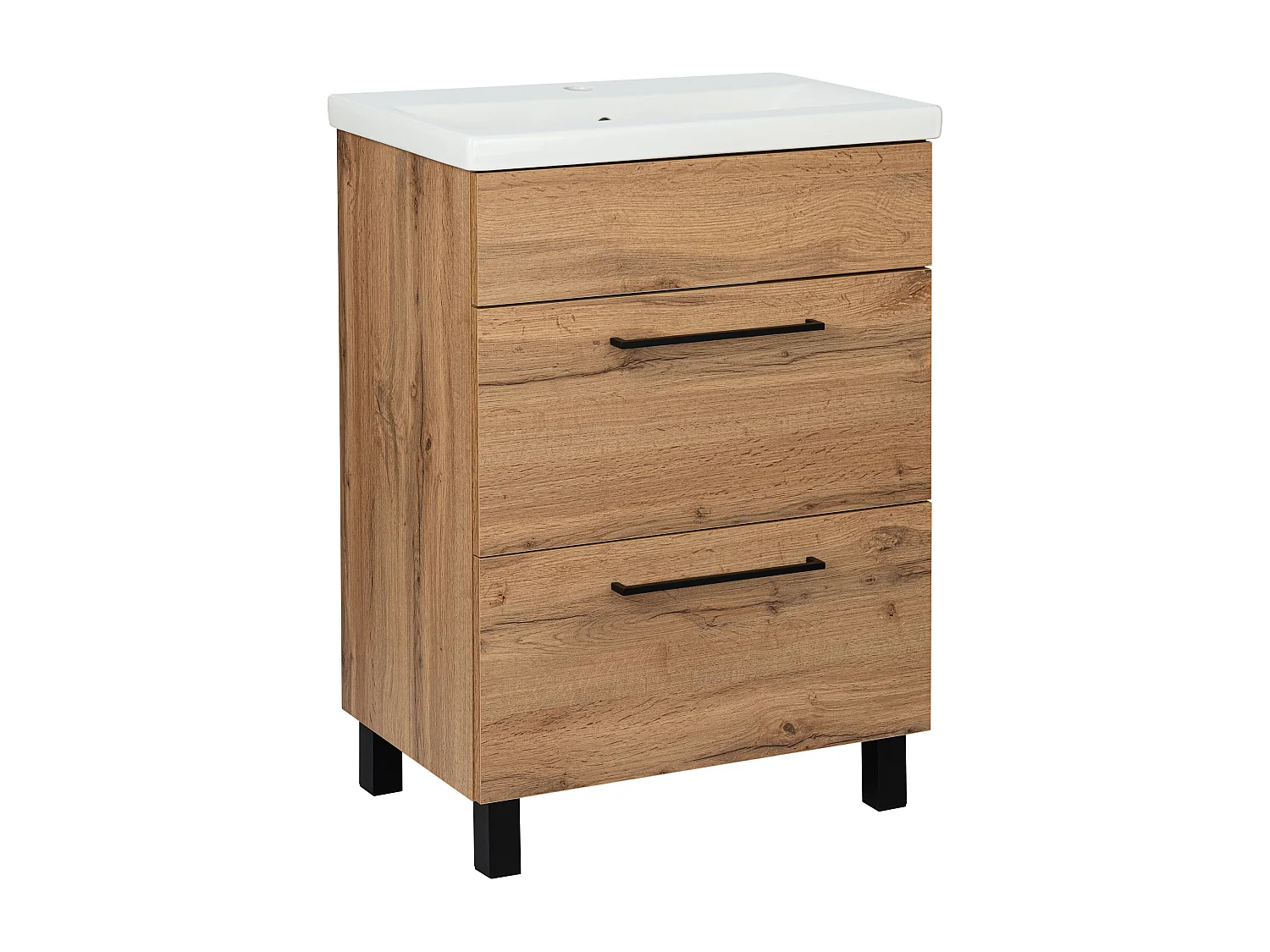 Ensemble de salle de bain 60 cm Chêne Wotan Meuble avec lavabo Colonne haute Sol